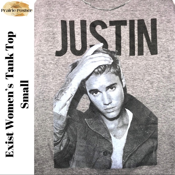 Exist Justin Bieber Tank Top, Womens Small, Grey, EUC, PrairieposherCA - Picture 3 of 3